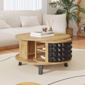 Table basse en bois table pivotante 852L*80W*452H cm table dangle avec rangement interne cach&eacute; couleur naturelle