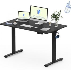 FlexiSpot Bureau Assis Debout 120x60cm Une Pièce Bureau Réglable Électrique Bureau Informatique avec Crochet Charge 70kg Noir