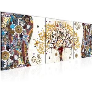 Tableau D&eacute;coration Murale 120x40 cm Runa art 004633a Gustav Klimt Arbre de Vie - 3 Panneaux Deco Toile Pr&ecirc;t &agrave; Accrocher - Beige