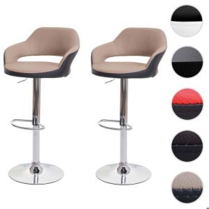 2x Tabouret de bar MCW-F16 tabouret pivotant avec dossier simili cuir ~ taupe-noir