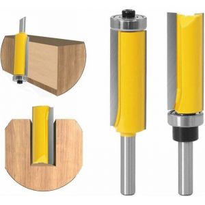 8mm Tige Fraise &agrave; Bois Set 2 Pi&egrave;ces Fraise pour affleurer droite avec roulement Fraise droite de Copiage serie longue