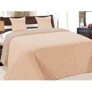 Couvre-Lit Quilt Matelassé avec 2 taies doreiller 40x40 cm- Saumon Rose Gris Clair 010 180x220 cm