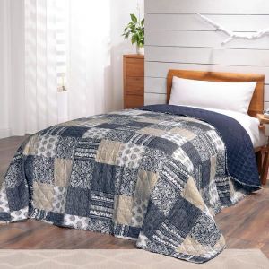 Couvre-lit patchwork bleu Mellow au design vintage - Jet&eacute; lit simple - Style patchwork - 140 x 210 cm 140 x 210 cm# JETEE DE LIT