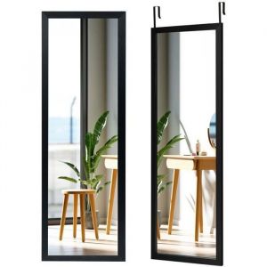 COSTWAY Miroir Mural Suspendu Miroir de Porte 120 x 37 CM avec Crochets de Suspension pour Chambre Salon Vestiaire Noir
