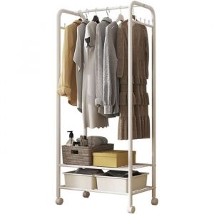 Penderie sur Roulette Metal pour Vêtement Armoire avec Etagere - Blanc