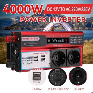 Onduleur Convertisseur 4 USB Transformateur DC 12 V &agrave; AC 220 V Onduleur de puissance 4000W avec &eacute;cran LED pour voyages en voiture