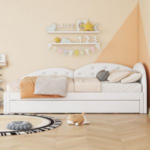 Lit banquette avec lit gigogne - Celit - 90x200 cm - PU blanc - 2 places - Design moderne