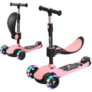 BremToy Trottinette pour Enfants 4 Hauteur Réglable 3 Roues LED élégantes Trottinette Pliante Charge Maximale 50 kg Rose Clair