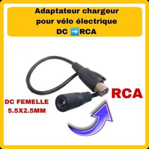 Adaptateur DC 2.5mm en RCA Broches pour chargeur de vélo électrique 36v 42v 48v 546v 52v 588v 60v 672v