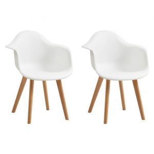 Chaises DOWISDOLY - Scandinave chaise de salle à manger pieds en plastique et bois blanche(Lot de 2)