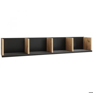 Honsa bibliothèque accroché au mur 4 tablettes noir chêne décor.