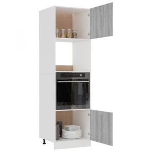 Caisson de cuisine Gris - LEMON&reg; Meuble micro-ondes - Vitrine de cuisine - Lyon - avec rangement - Gris Sonoma - 60x57x207cm - Boi