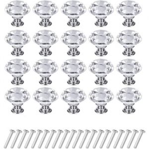 Poign&eacute;e de meuble - Bouton de meuble cristal - 20 pcs - 30mm - Argent - Design &eacute;l&eacute;gant