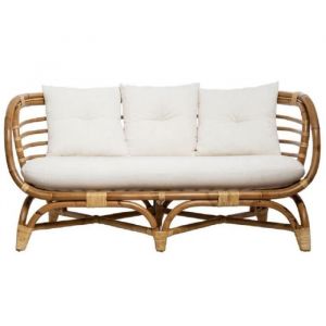 Canapé banquette 2 places en rotin coloris beige - marron - Longueur 146.5 x Profondeur 75 x Hauteur 79 cm