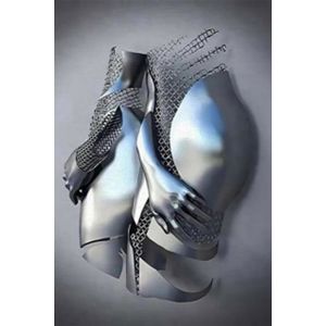 Figurine en m&eacute;tal Statue Art Toile Peinture Romantique Couple Sculpture Poster 3D Amoureux Sculpture Poster - Sans cadre 20 x 30 cm