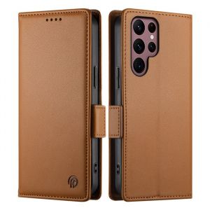 Coque pour Samsung Galaxy S22 Ultra 6.8 Housse en Cuir PU Pochette Protection Portefeuille Case Magn&eacute;tique Flip &Eacute;tui -Marron