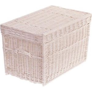 Coffre à Jouet en osier blanc - Grand panier - Corbeille Malle de rangement