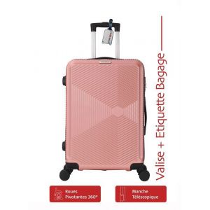 Valise Cabine 55cm ABS Rigide Jet Rose + Étiquette Bagage Offerte - 4 Roues 360 - 2.5kg - 39L – ADC