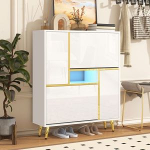 Plaque épaissieArmoire à chaussures moderne armoire à chaussures blanche façade lisse lampe LED 16 couleurs (80 x 25 X 96 cm)