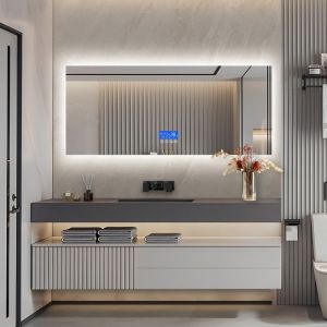 Miroir de Salle de Bain LED Miroir Lumineux 60x140cm avec Anti-BuéeTouche Tactile Éclairage Réglable et Écran