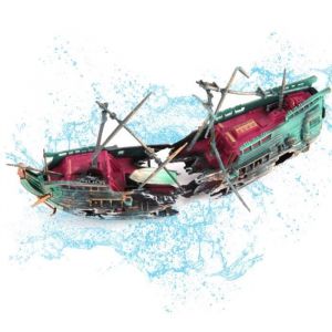 SURENHAP Ornement d&eacute;coratif pour aquarium &Eacute;pave navire en plastique bateau englouti &agrave; et d&eacute;chir&eacute; pour d&eacute;cor paysager