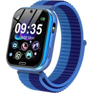 Montre Connect&eacute;e Enfant - Smartwatch Telephone Gar&ccedil;on Fille avec Appel SOSJeuxP&eacute;dom&egrave;treAppareilBleu