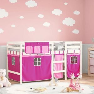 Prix Bas - Lit mi-hauteur/1 place - Lit mezzanine enfant amusants/ avec rideaux (Lattes robustes) rose 80x200cm @BYJ8354367