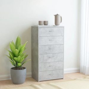 6555 Buffet bas Contemporain - Buffet De Cuisine Commode bahut vaisselier scandinave Meuble de rangement-avec 6 tiroirs Gris b&eacute;ton