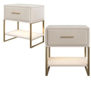 Lot de 2 tables de chevet LED 1 tiroir 1 Casier Meuble de Chambre  Chevet de lit tissu en velours beige