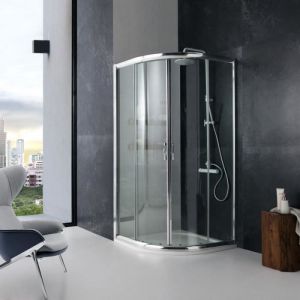 Cabine de douche semi-circulaire JADE MODÈLE CRISTAL CLAIR - 90x90 cm - Verre 6mm - Aluminium chromé