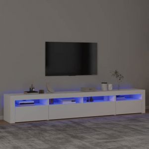 (Blanc)Meuble TV - SIGNOR - Table T&eacute;l&eacute;vision en bois avec lumi&egrave;res LED Blanc 240x35x40 cm 675997