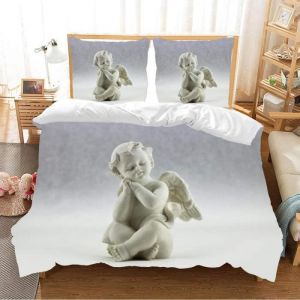 Parure De Lit 3D Polyester Statue Blanche Petit Ange Housse De Couette Et Taies doreiller 3Pcs Romantique R&eacute;tro 200x200cm[1559]