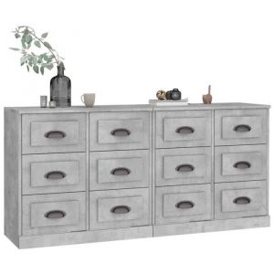 BEL-ACHAT* Buffets - Bahut Meuble Enfilade - Fonction daffichage - Lot de 2 - gris b&eacute;ton bois ding&eacute;nierie Prom11220022