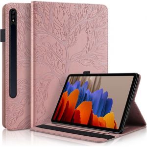 Étui pour Samsung Galaxy Tab S9+/S9 FE+/S8+/S7+ 12.4 Coque avec Fente Carte Housse TabletteArbre de vie or rose