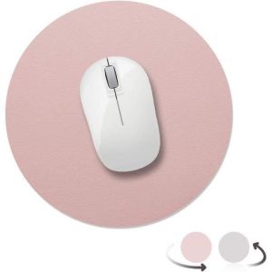 Tapis de Souris Rond 220x220x2mm, Tapis de Bureau en Cuir PU Imperméable Antidérapant, Réversible, Rose Nude/Argent