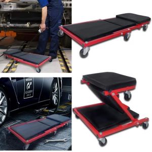 Chariot de Visite Mécanicien - UISEBRT - Pliable 2 en 1 - Roulettes Pivotantes 360° - Charge Max 150kg - Noir