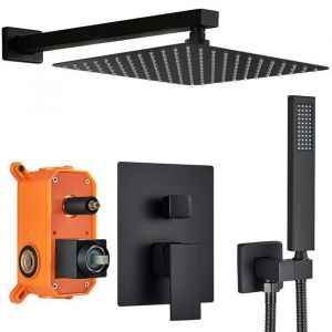 Colonne de Douche Encastrable noir-Ensemble Douche Encastrée Technologie dinjection dairdouche encastré Tête de douche 25cm