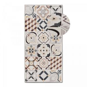 Tapis cuisine 60 x 120 cm beige gris marron motif g&eacute;om&eacute;trique original LYN11 C hydrofuge