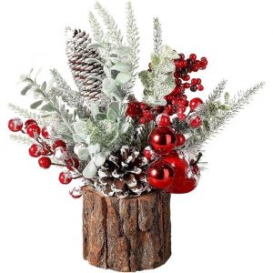 Pièce centrale de Noëldécoration de table de Noël arbre de Noël artificiel avec baie rouge pignons de pin ＆ verdurepour cheminée