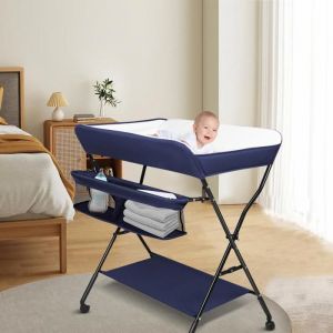 SUPFINE PLAN À LANGER TABLE À LANGER PLIANTE AVEC GRAND ESPACE DE RANGEMENT ET 3 PANIERS À CÔTÉ DE LA TABLE COMMODE À LANGER