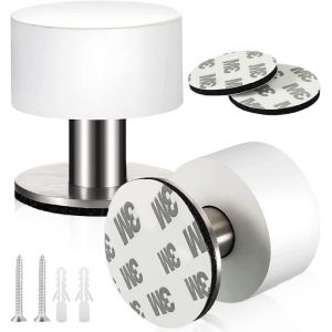 2Pcs Arret de Porte Sol Butoir Porte Acier Inoxydable But&eacute;e de Porte Adh&eacute;sive Arr&ecirc;t de Porte &agrave; Double Usage avec AmortisseurBlanc