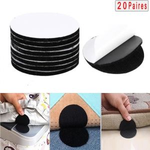 20 Paires Scratch Autocollant Double Face Rond ANNEFLY 5cm Adhesif Bande Autocollant Puissant Scotch Double Face pour Tapis Sofa