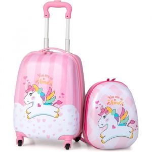 GIANTEX Valise Enfant Télescopique 16 à Roulettes avec Sac à Dos 12Barre RéglableSet de Bagages pour VoyageMotif