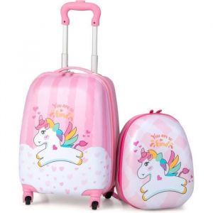 GIANTEX Valise Enfant Télescopique 16'' à Roulettes avec Sac à Dos 12'',Barre Réglable,Set de Bagages pour Voyage,Motif