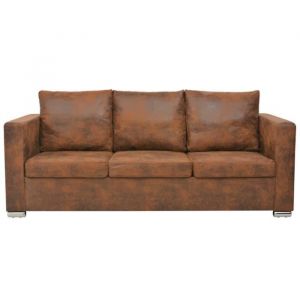 Canapé - OMABETA - M01382 - 3 places - Cuir daim artificiel - Vintage marron