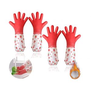 2 Paires Gants Menage RéutilisablesGants Vaisselle Imperméable Gant Menage avec Doublure Thermique Gant Menage Longs Gant