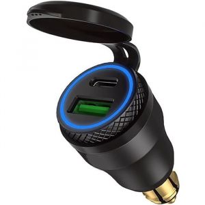 Moto Chargeur Rapide &eacute;Tanche avec Port USB Type-C 12V - 24V Adaptateur Secteur Qc3.0 Hella Din Prise de Courant pour Bmw Ducati