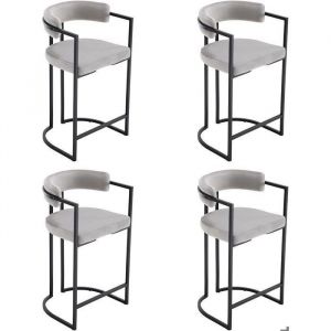 WAHSON Tabouret de Bar Lot de 4 Tabouret de Bar en Velours Chaise Haute de Bar avec Pieds en Métal pour îlot de Cuisine Gris