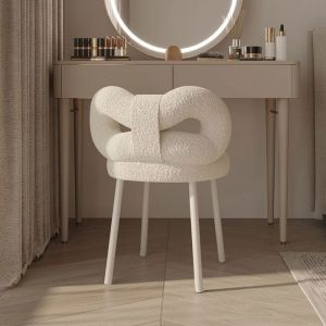 Tabouret de coiffeuse - Chaise de coiffeuse avec Dossier papillon- BLANC - 37x37x68cm - En velours doux