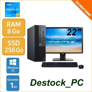 PC Bureau Dell OptiPlex 3050 + &Eacute;cran 22 &ndash; Reconditionn&eacute; &ndash; Intel G4560 &ndash; 8 Go &ndash; SSD &ndash; Windows 11 Pro